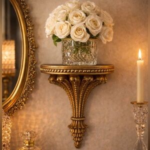 🌟 Vintage Hollywood Regency Gold Wall Shelf 🌟